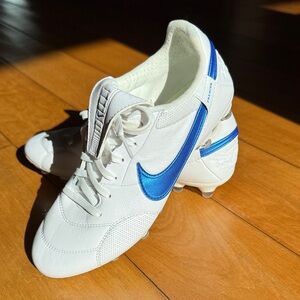 Like New Men’s Nike Premier 3 FG Low White and Signal Blue Soccer Cleats
